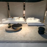 Modern L-Shaped Modular Boucle Sectional Sofa with Inset Marble Side Tables & Rounded Armrest Design